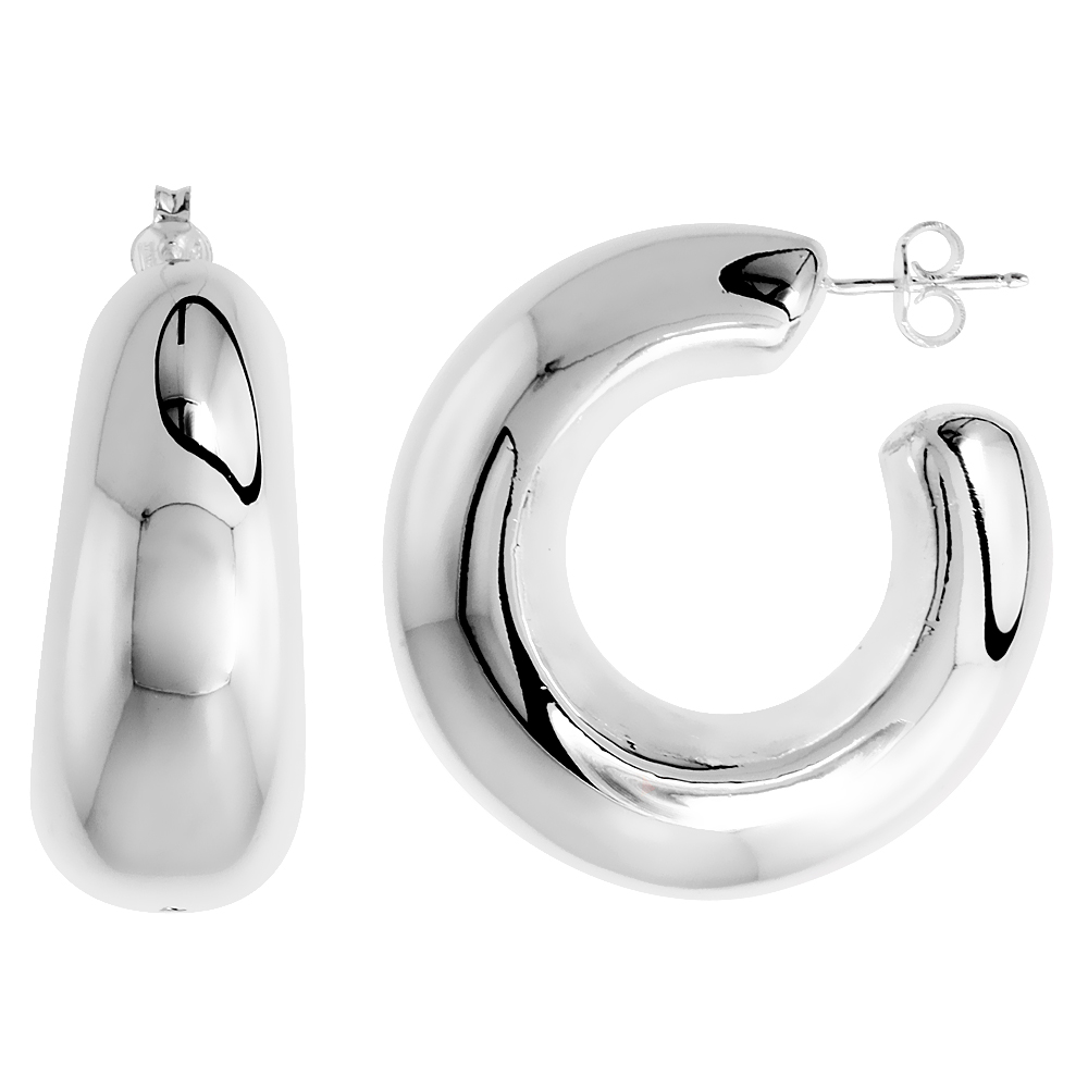 Sterling Silver Puffy Post Hoop Earrings Electroformed, 1 1/16 inch