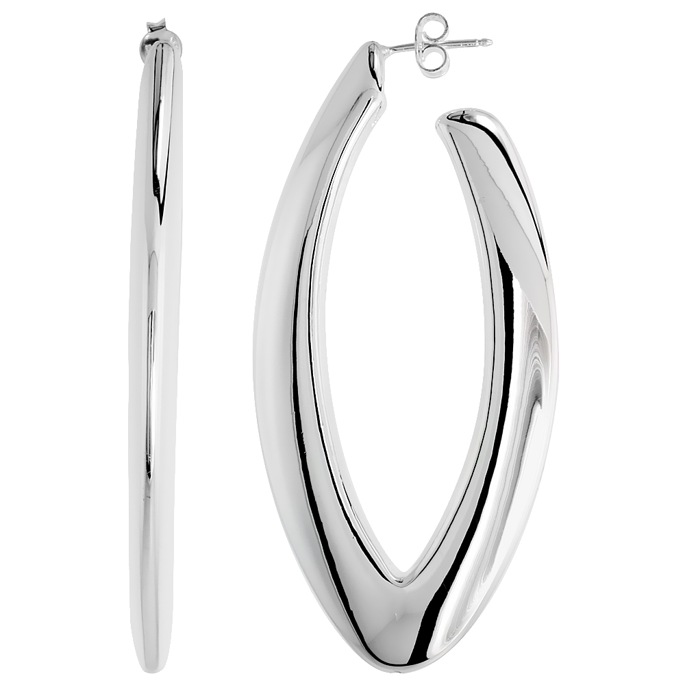 Sterling Silver Puffy Post Hoop Earrings Electroformed, 2 9/16 inch