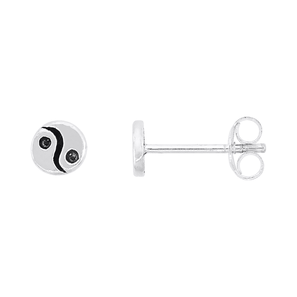 Tiny Sterling Silver Yin yang Stud Earrings 1/4 inch