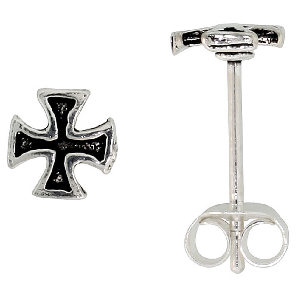 Tiny Sterling Silver Cross Stud Earrings 5/16 inch