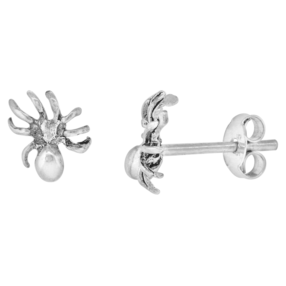 Tiny Sterling Silver Spider Stud Earrings 5/16 inch