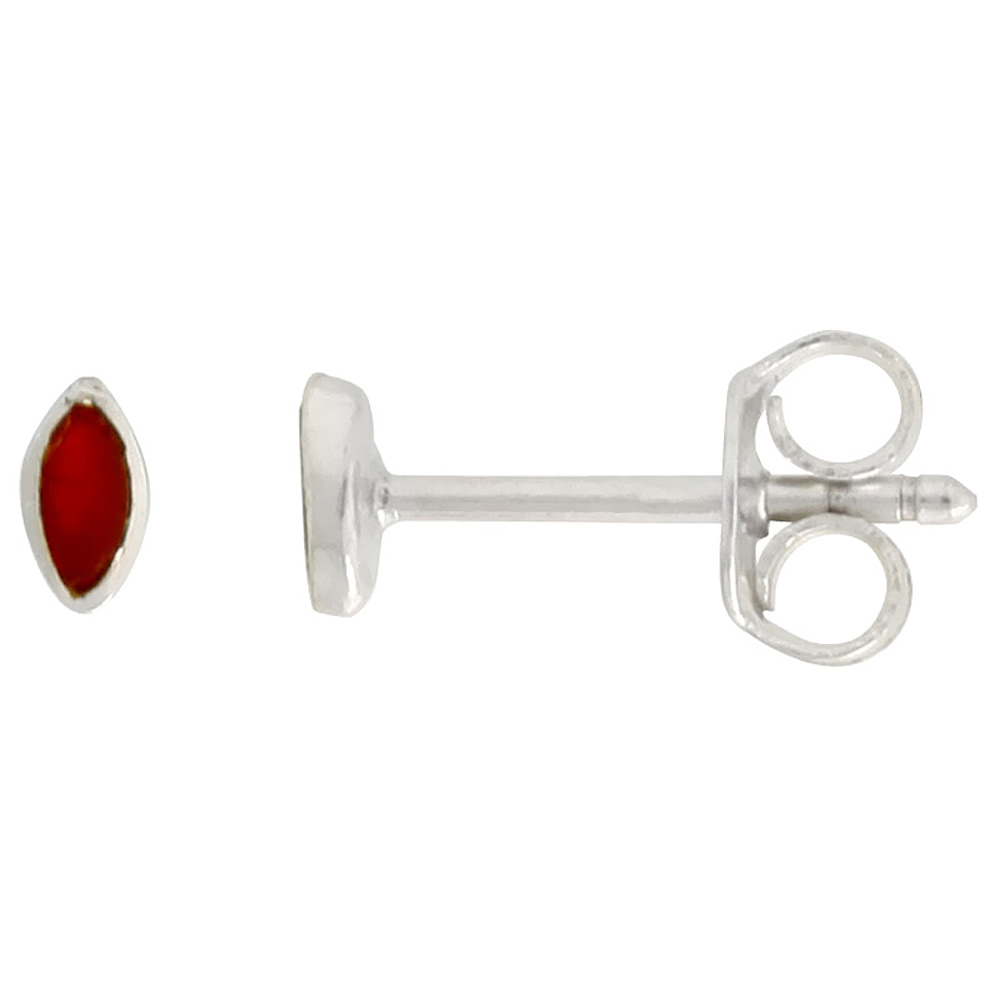 Dainty Sterling Silver Marquise Carnelian Stud Earrings Nose Studs Shape, 5/32 inch (4mm) tall