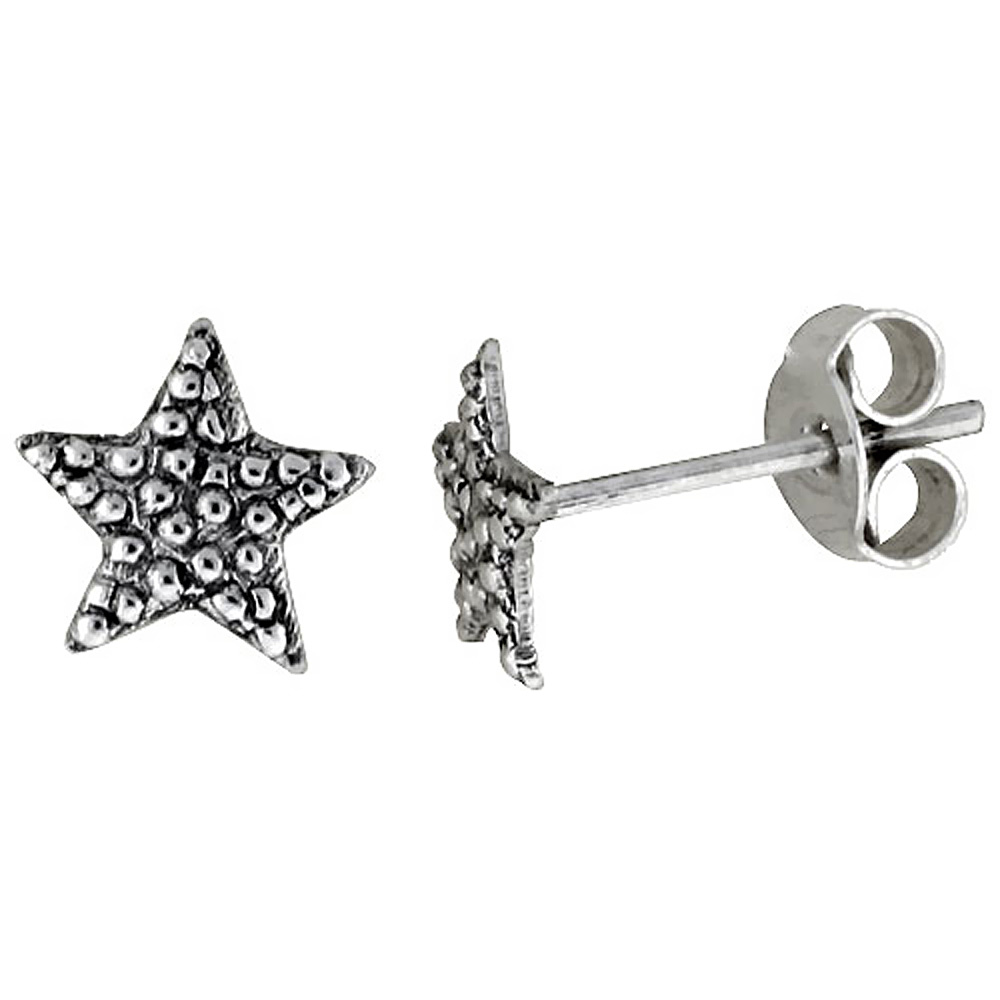 Tiny Sterling Silver Star Stud Earrings 5/16 inch