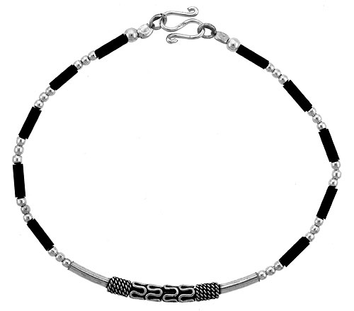 Sterling Silver Black Beaded Bali Bracelet