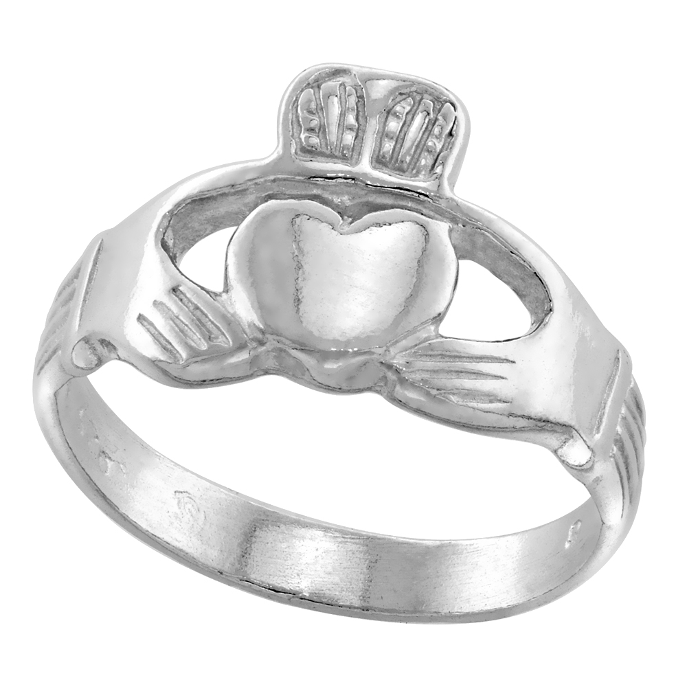 1/2 inch Sterling Silver Celtic Claddagh Ring for Men and Women Available Polished & Oxidized Finish 12mm high sizes 5 - 10