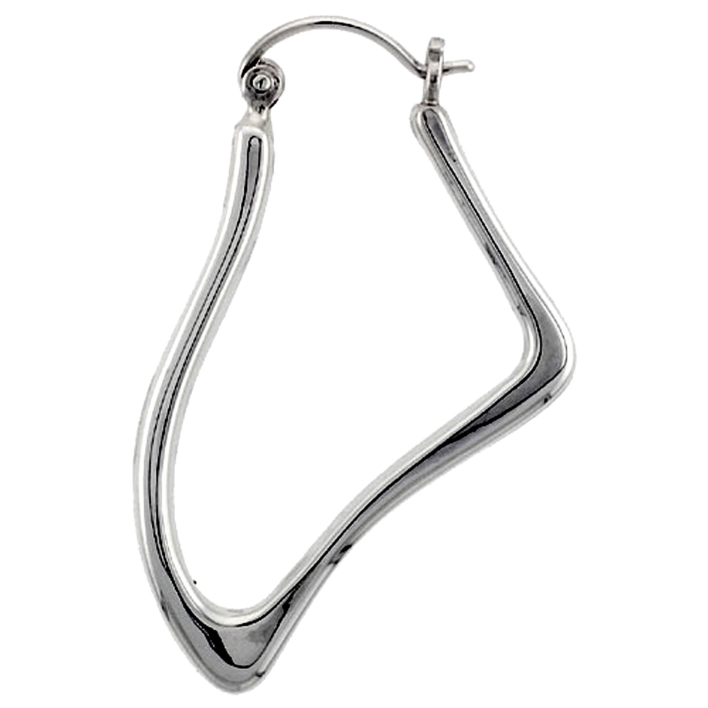 Sterling Silver Fancy V-Shaped Hoop Earrings 1 1/2 in. (38 mm) tall