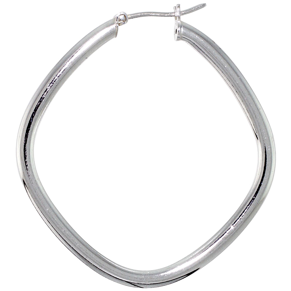 Sterling Silver Click top 1 3/4 inch Diamond Shape Hoop Earrings for Women 3mm Tubing 42mm tall