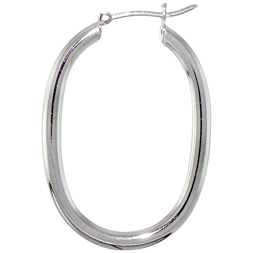 Sterling Silver Click top 1 1/4 inch U shape Hoop Earrings for Women 3mm Tubing 35mm tall