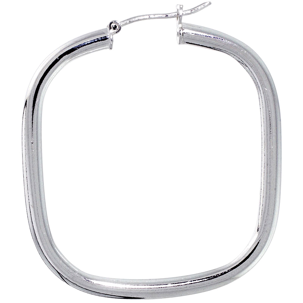 Sterling Silver Click top 1 1/2 inch Square Hoop Earrings for Women 3mm Tubing 39mm tall