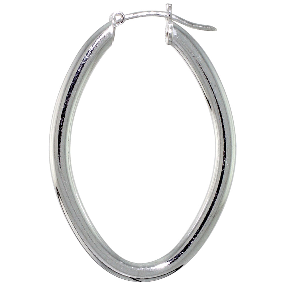 Sterling Silver Click top 1 1/2 inch Oval Hoop Earrings for Women 3mm Tubing 38mm tall