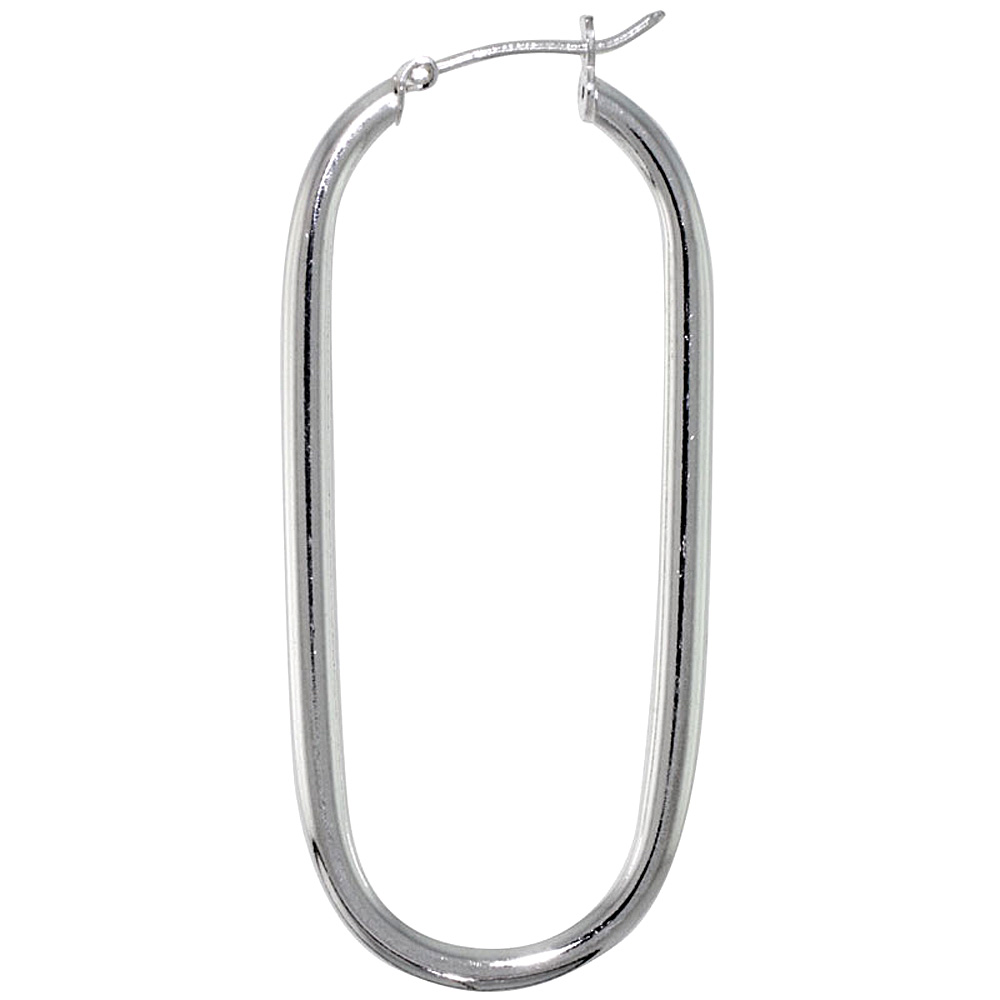 Sterling Silver Click top 2 inch U shape Hoop Earrings for Women 3mm Tubing 50mm tall