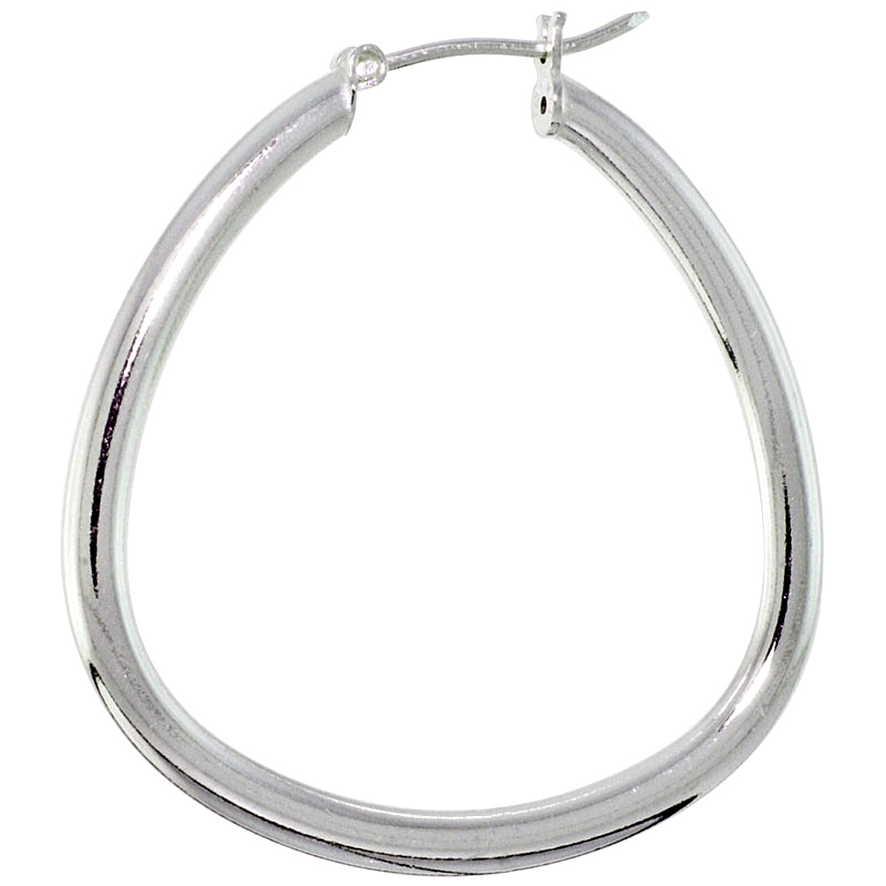 Sterling Silver Click top 1 1/2 inch Rounded Triangle Hoop Earrings for Women 3mm Tubing 39mm tall