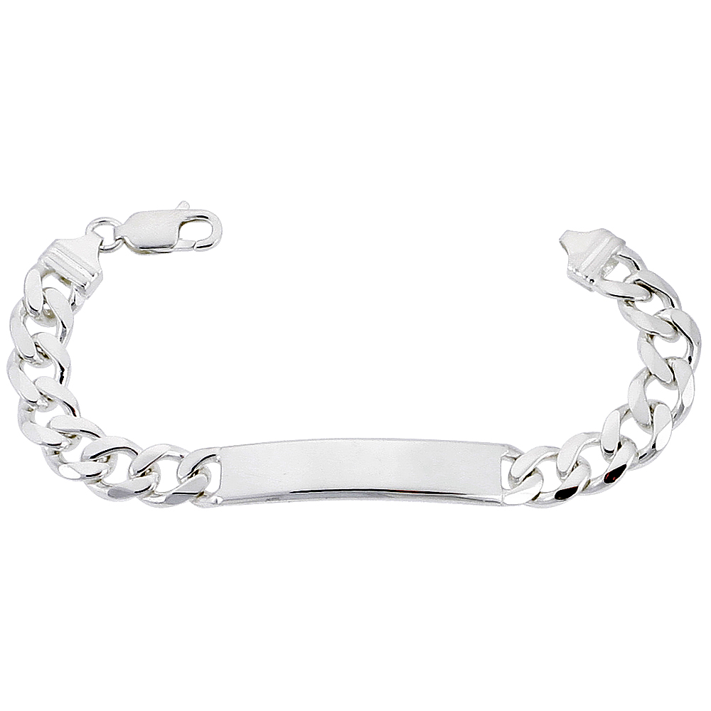 Sterling Silver ID Bracelet Curb Link 3/8 inch wide Nickel Free Italy, sizes 7 - 9 inch