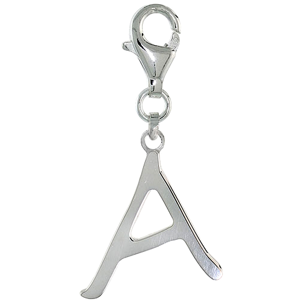 Sterling Silver Alphabet Pendant Block Initial A Charm with Lobster Clasp Polished finish Women Italy 7/8 inch