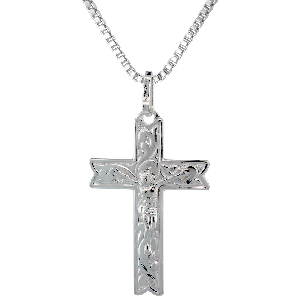 Sterling Silver Crucifix Pendant Floral Vine Pattern 1 1/2 inch high with No Chain Included