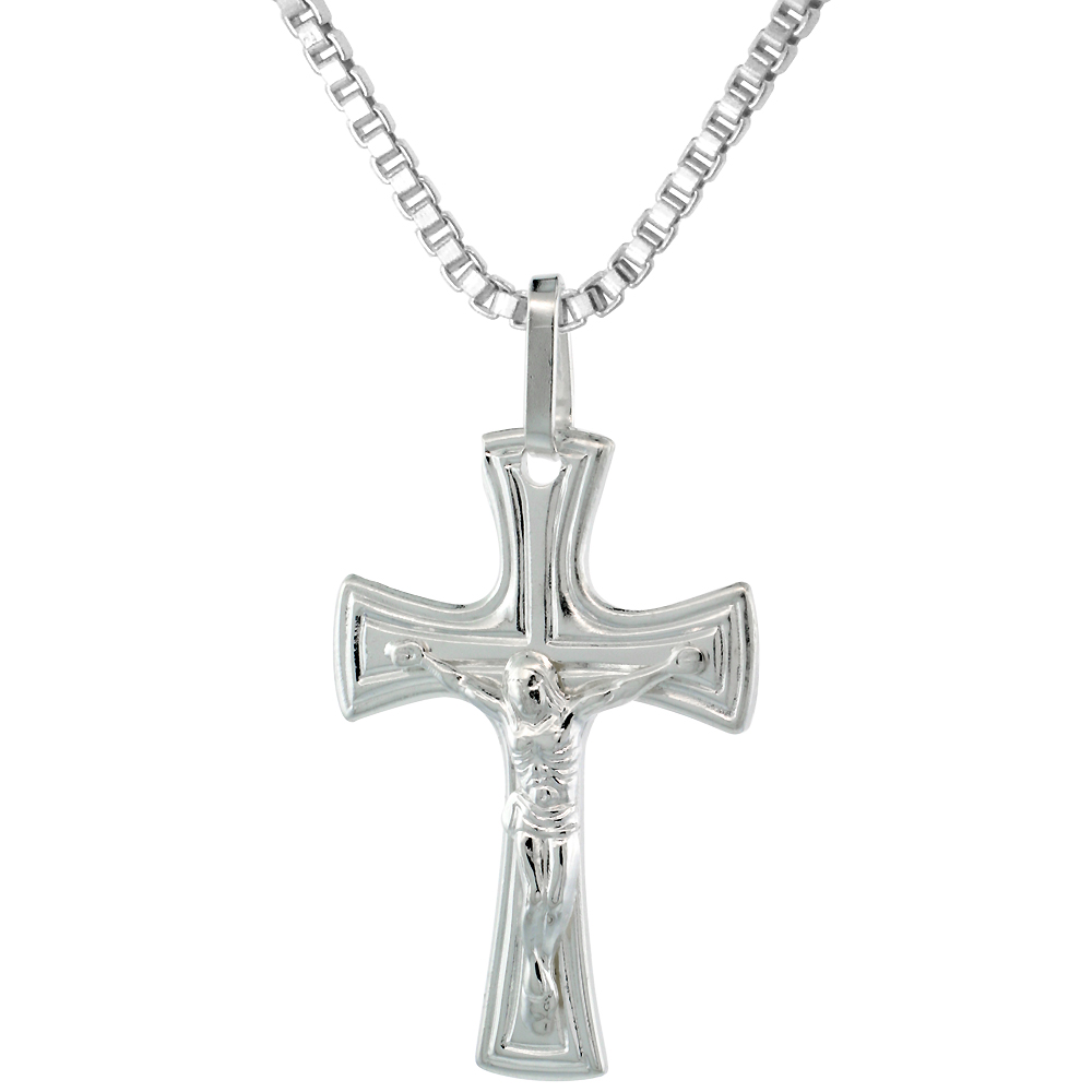 Sterling Silver Crucifix Pendant 1 1/4 inch high with No Chain Included