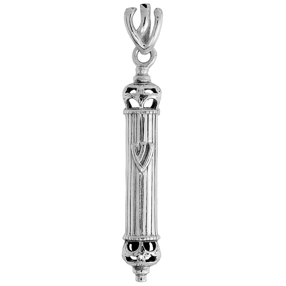 Sterling Silver Mezuzah Pendant w/ no parchment, 1 7/8 inch