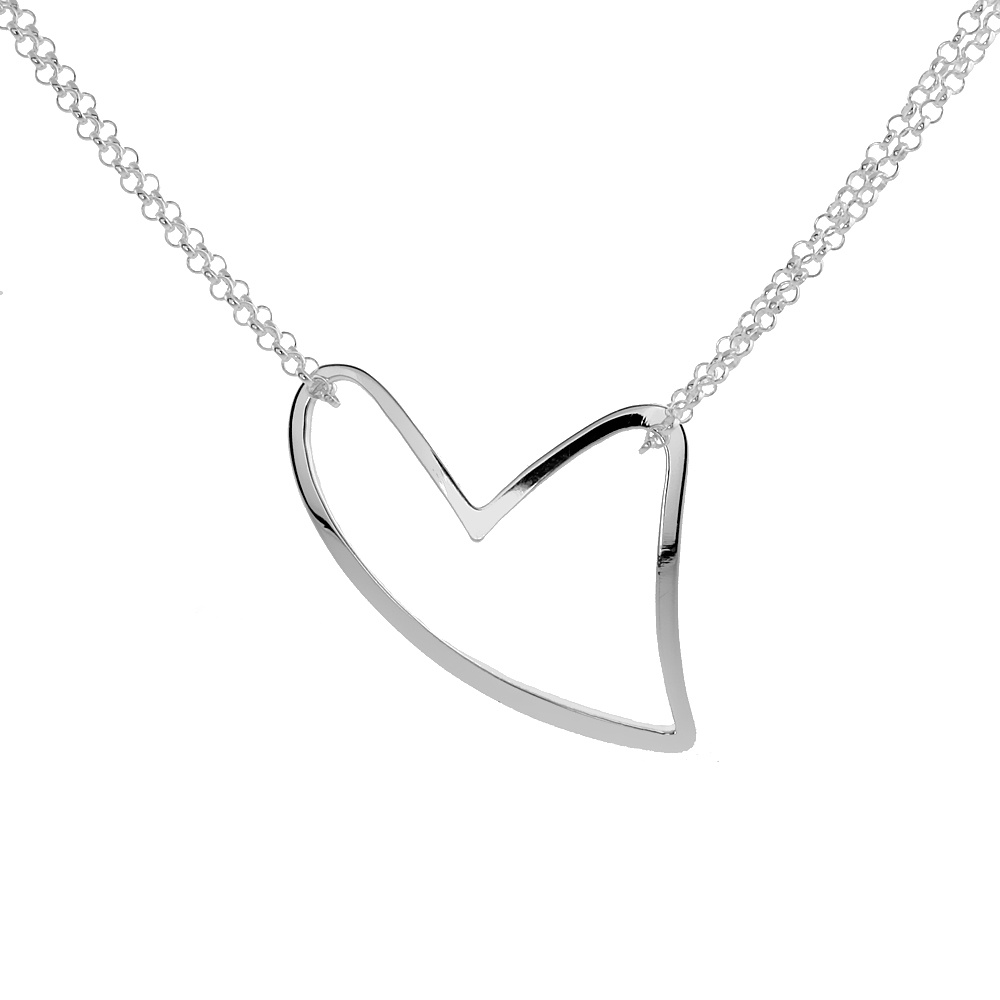 Sterling Silver large Heart Necklace, 16 inches