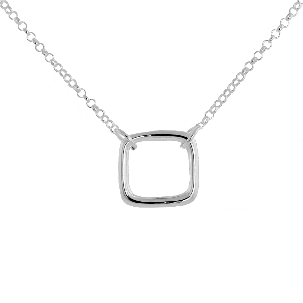 Sterling Silver Square Necklace, 16 inches