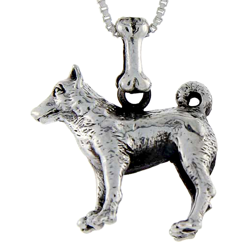 Sterling Silver Norwegian Elkhound Dog Pendant �