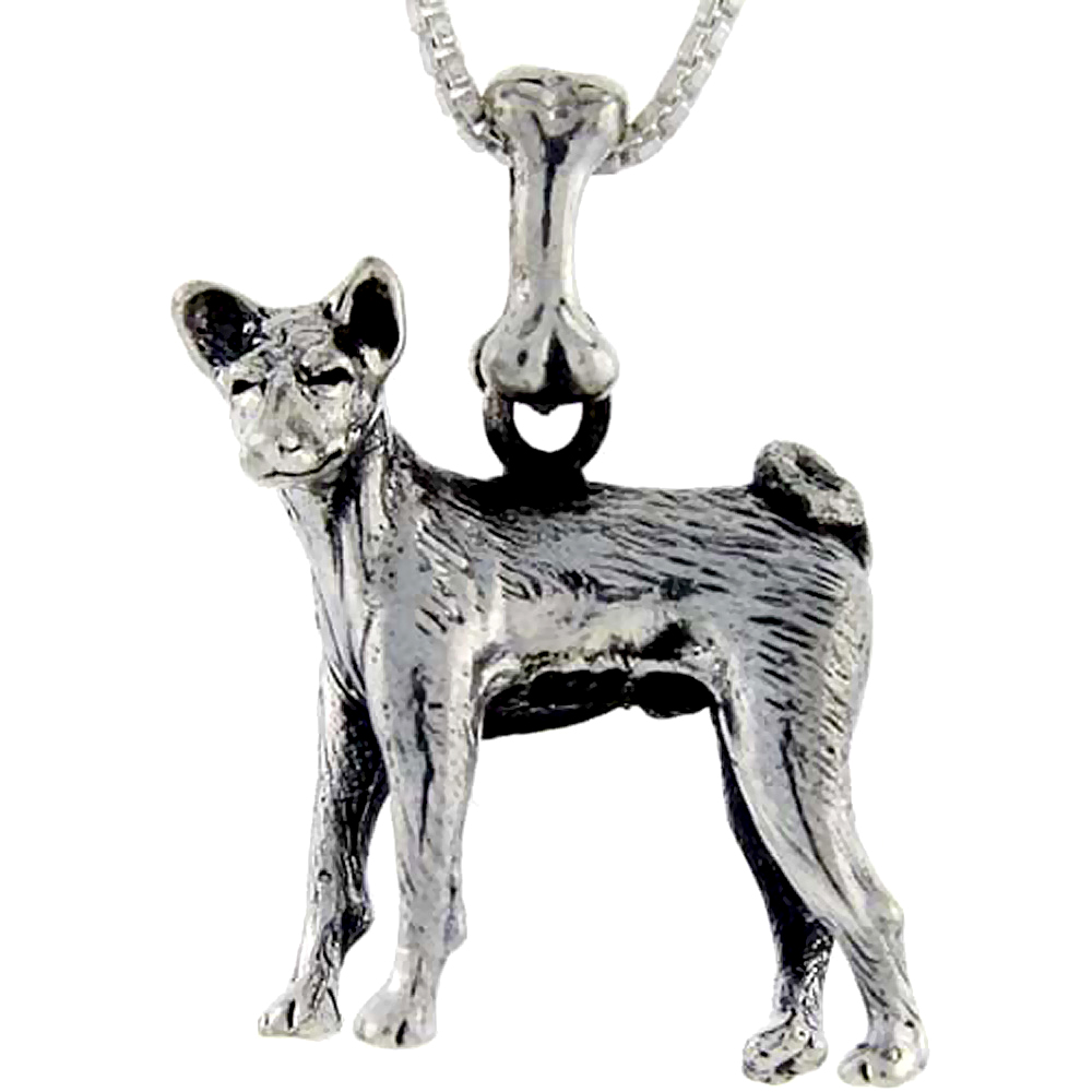 Sterling Silver Basenji Dog Pendant �