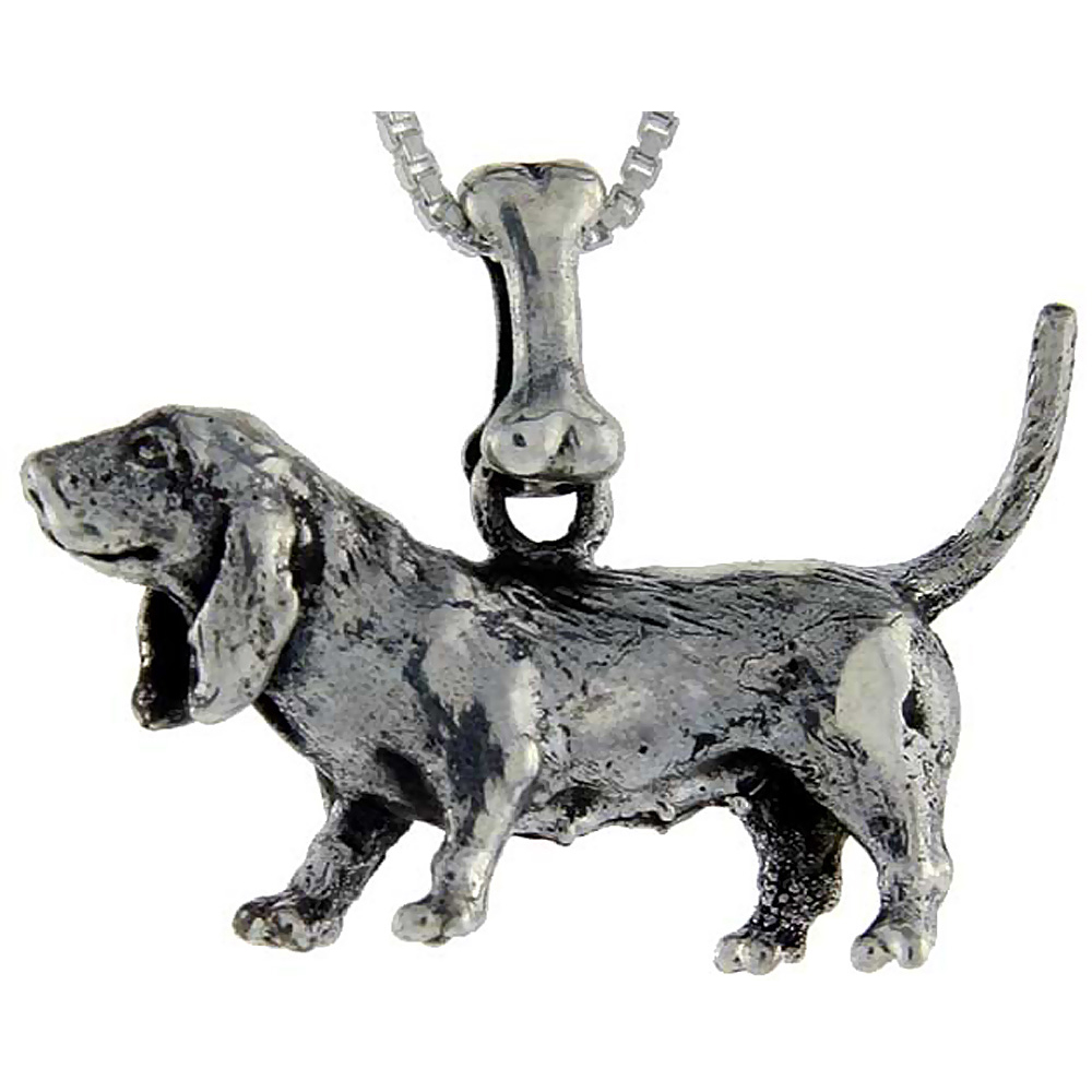 Sterling Silver Basset Hound Dog Pendant �