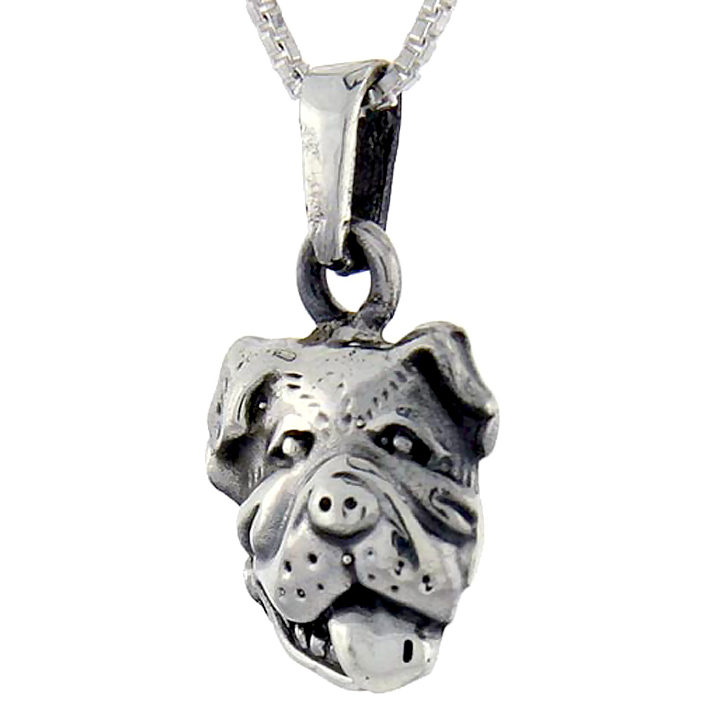 Sterling Silver Bulldog Head Pendant, 1 inch tall