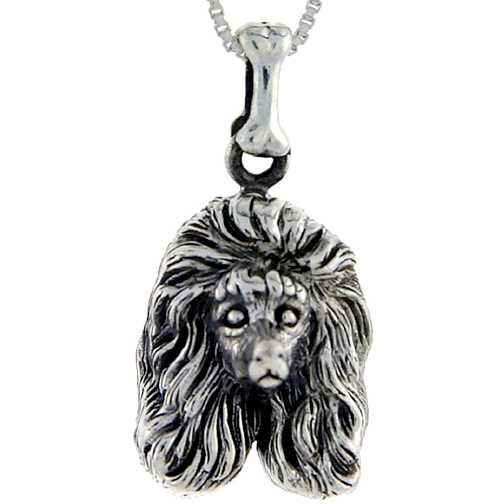 Sterling Silver Poodle Head Pendant, 1 1/2 inch tall