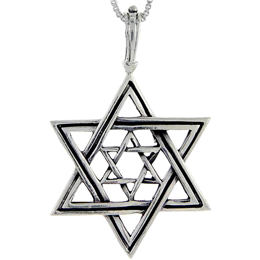 Sterling Silver Star of David Pendant, 2 1/8 inch tall