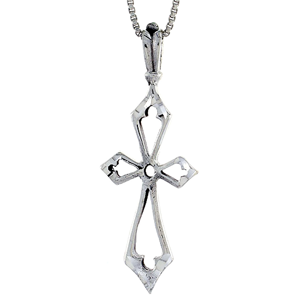 Sterling Silver Cross Cut-out Pendant, 1 3/4 inch tall