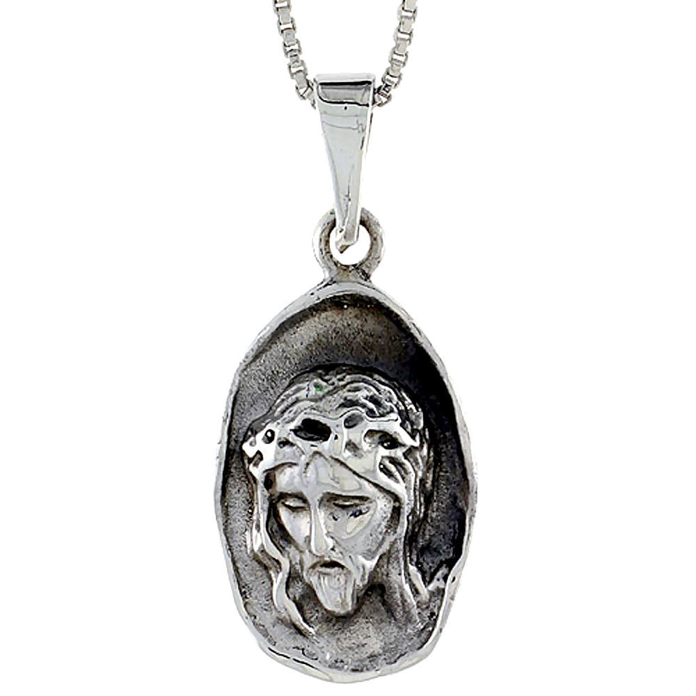 Sterling Silver Jesus Head Pendant, 1 3/8 inch tall