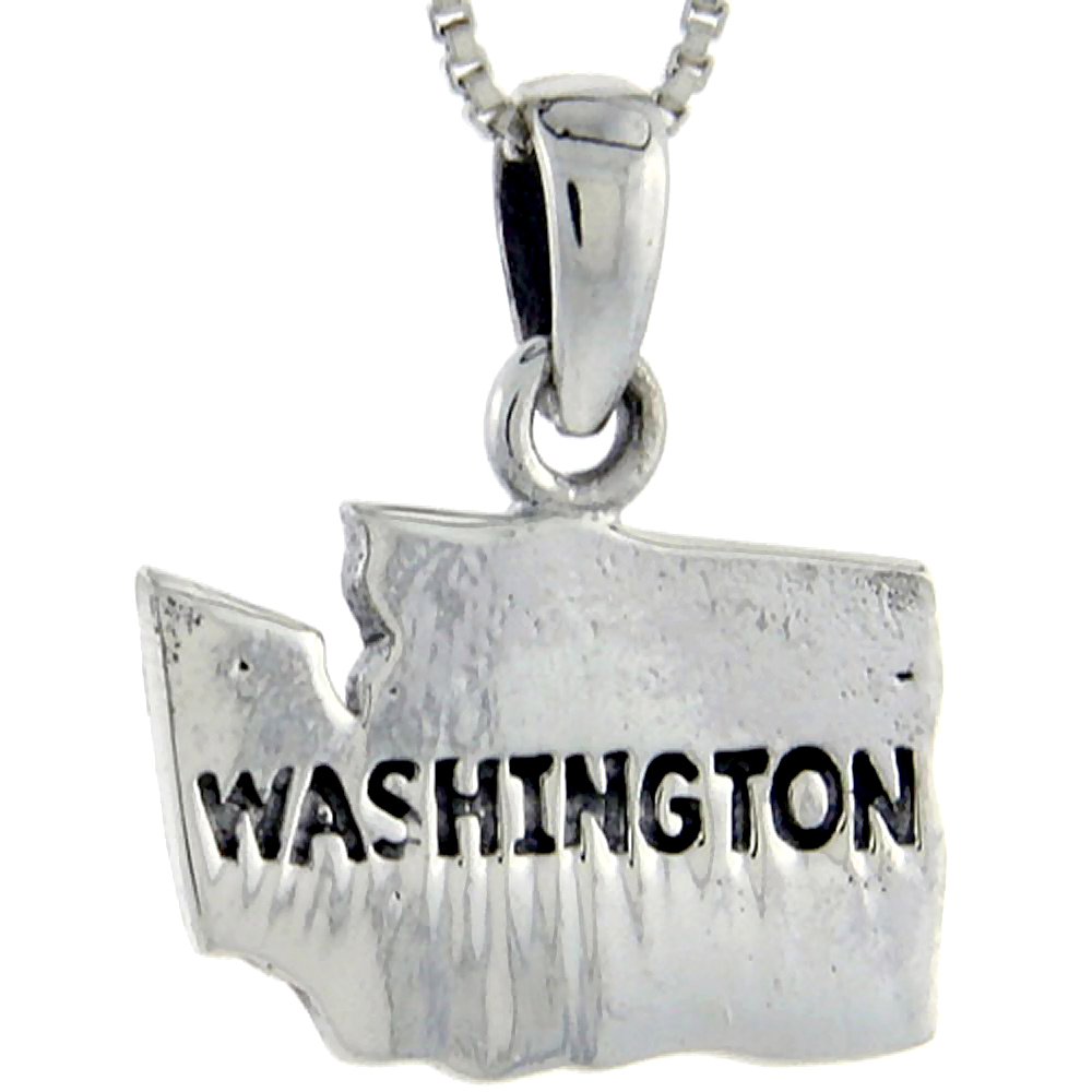 Sterling Silver Washington State Map Pendant, 7/8 inch tall