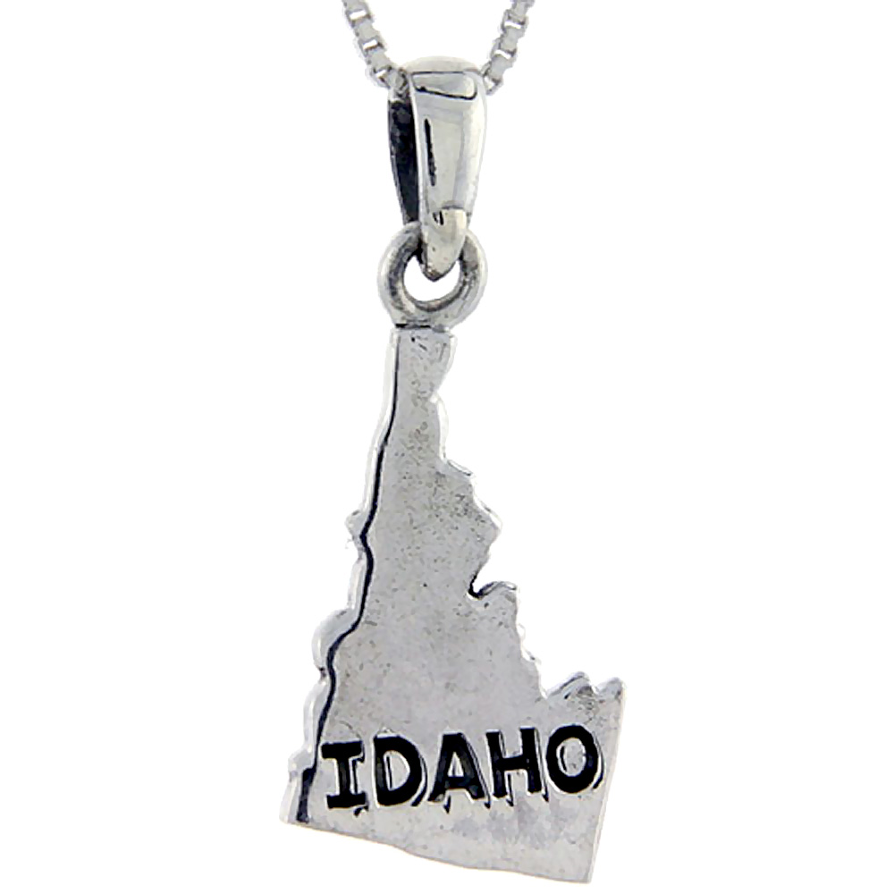 Sterling Silver Idaho State Map Pendant, 1 1/4 inch tall