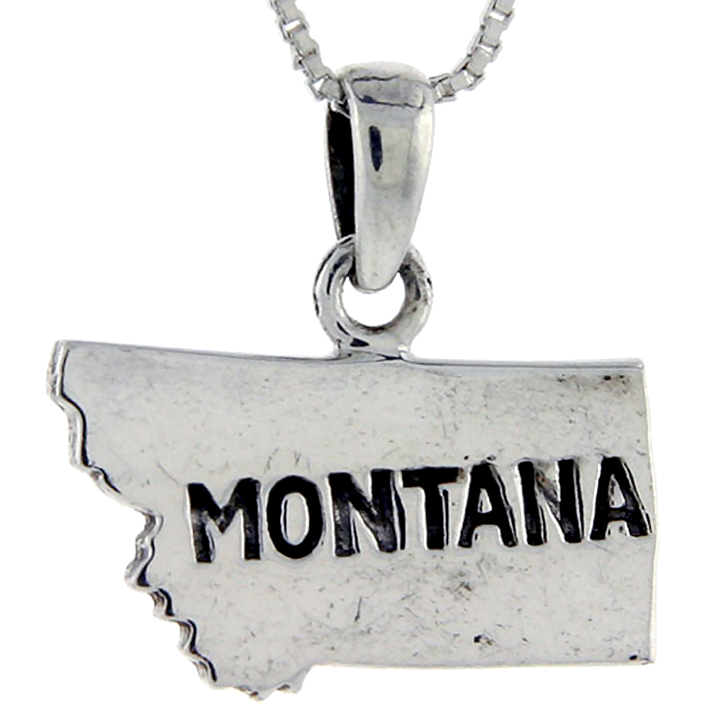 Sterling Silver Montana State Map Pendant , 3/4 inch tall