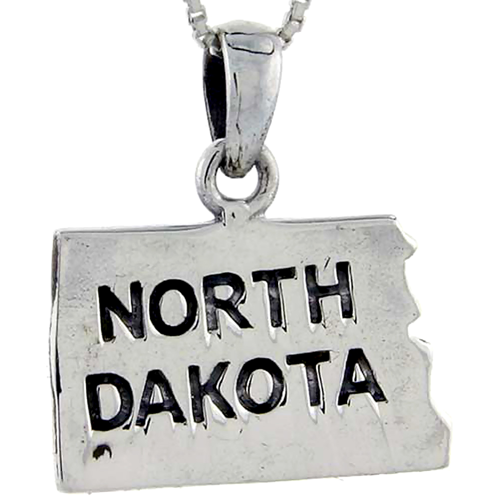 Sterling Silver North Dakota State Map Pendant, 1 1/16 inch tall