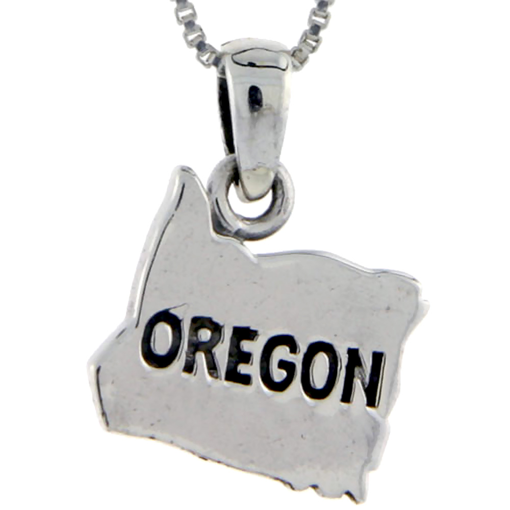 Sterling Silver Oregon State Map Pendant, 3/4 inch tall