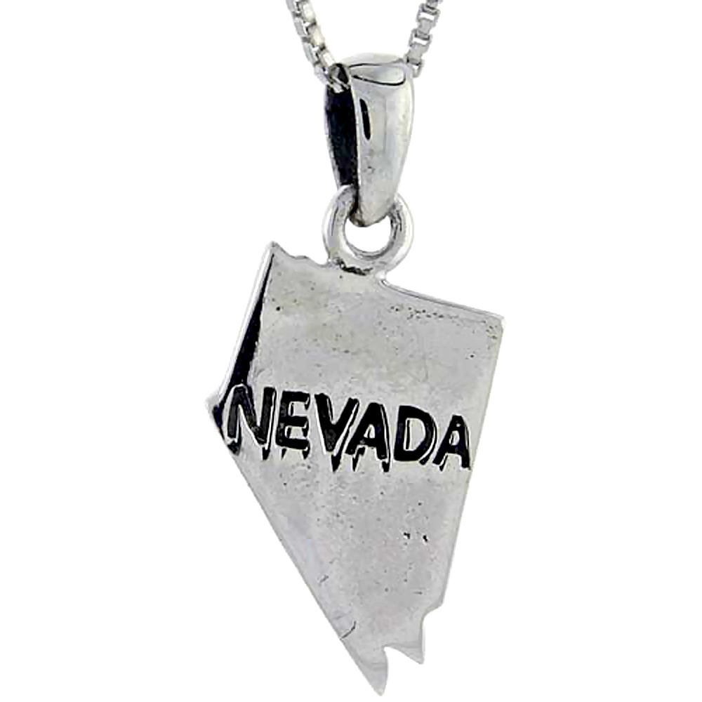 Sterling Silver Nevada State Map Pendant, 3/4 inch tall