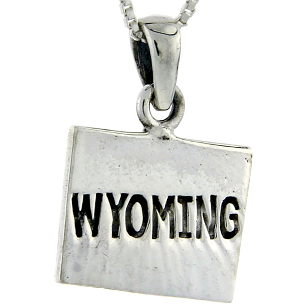 Sterling Silver Wyoming State Map Pendant, 1 inch tall