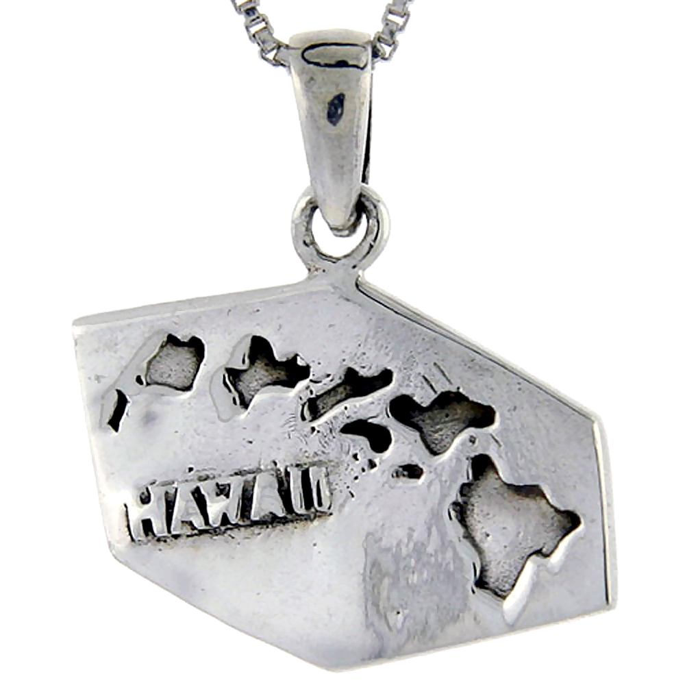 Sterling Silver Hawaii State Map Pendant, 1 1/16 inch tall