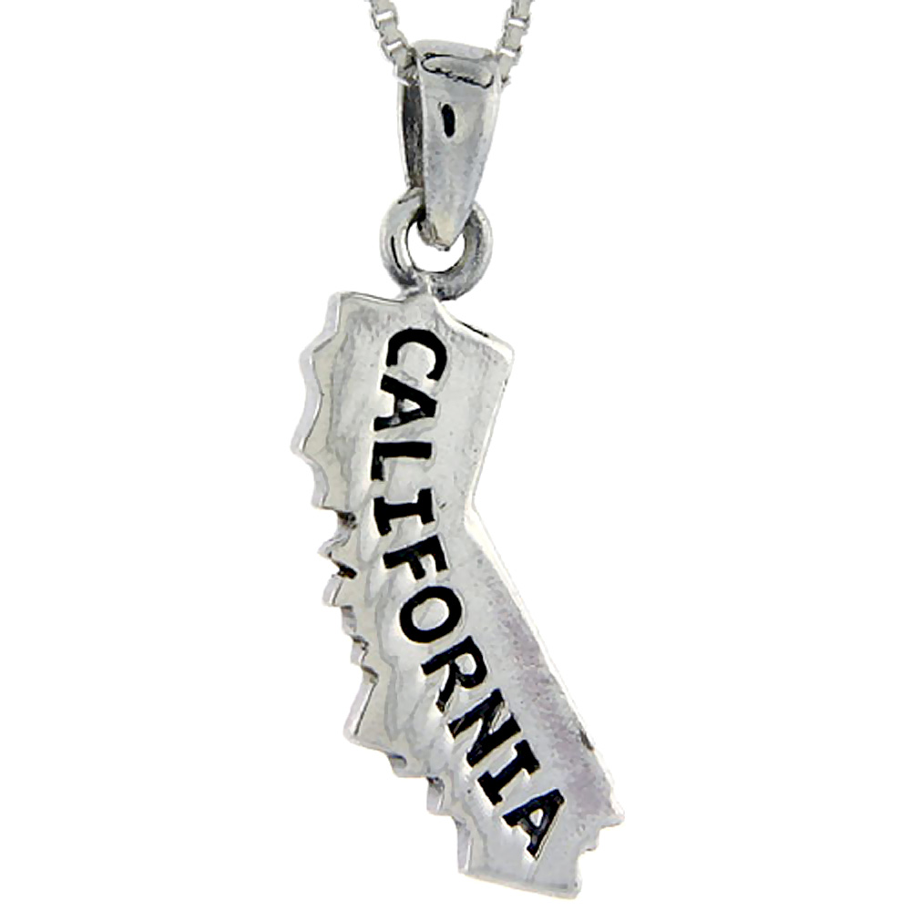 Sterling Silver California State Map Pendant, 1 1/4 inch tall