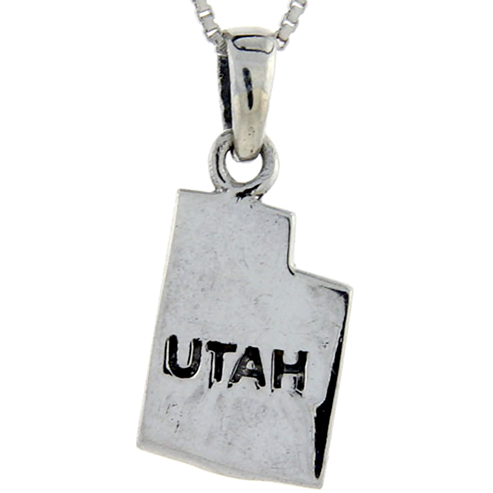 Sterling Silver Utah State Map Pendant, 1 inch tall