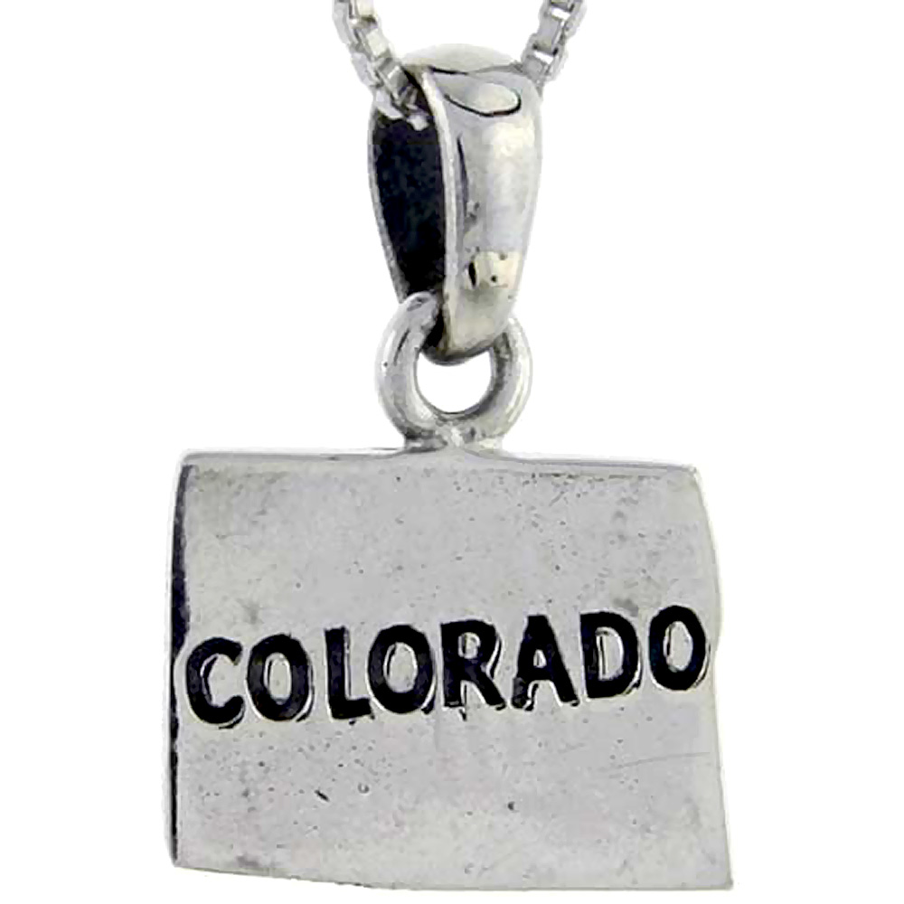 Sterling Silver Colorado State Map Pendant, 3/4 inch tall