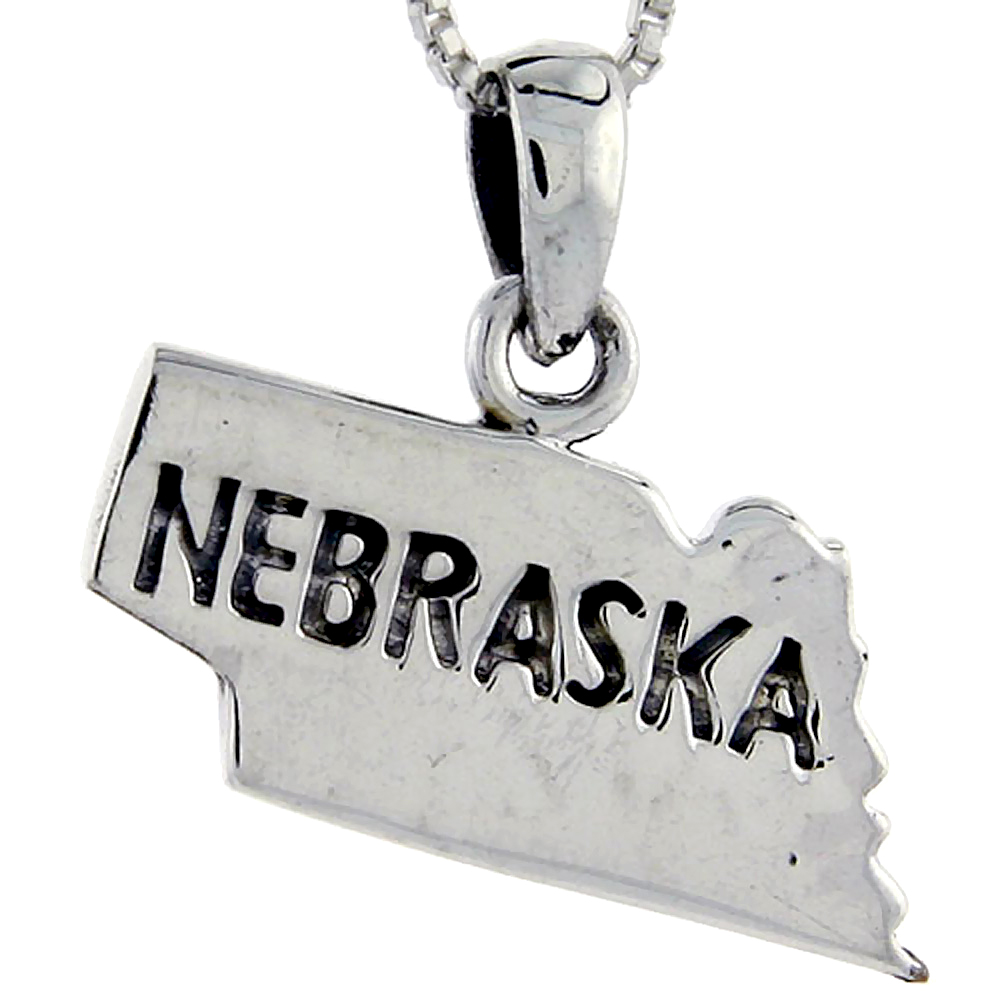 Sterling Silver Nebraska State Map Pendant, 3/4 inch tall