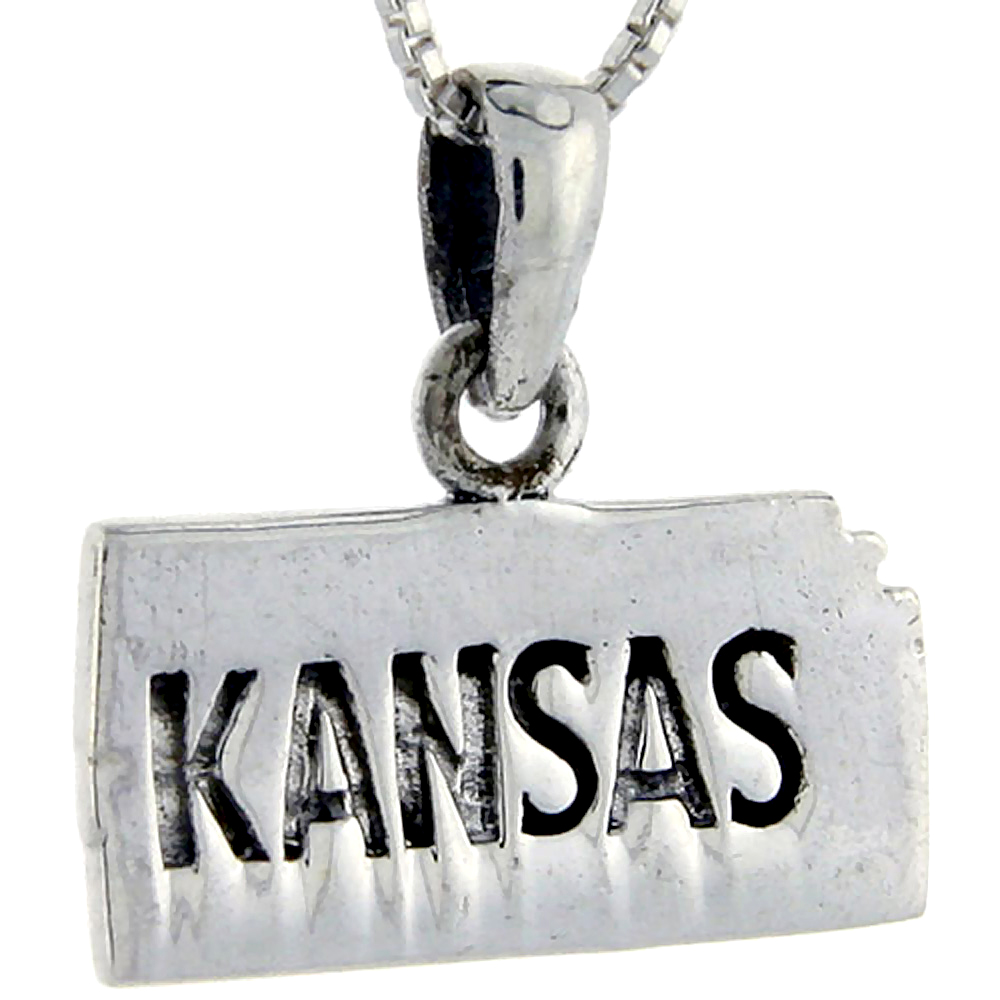 Sterling Silver Kansas State Map Pendant, 3/4 inch tall