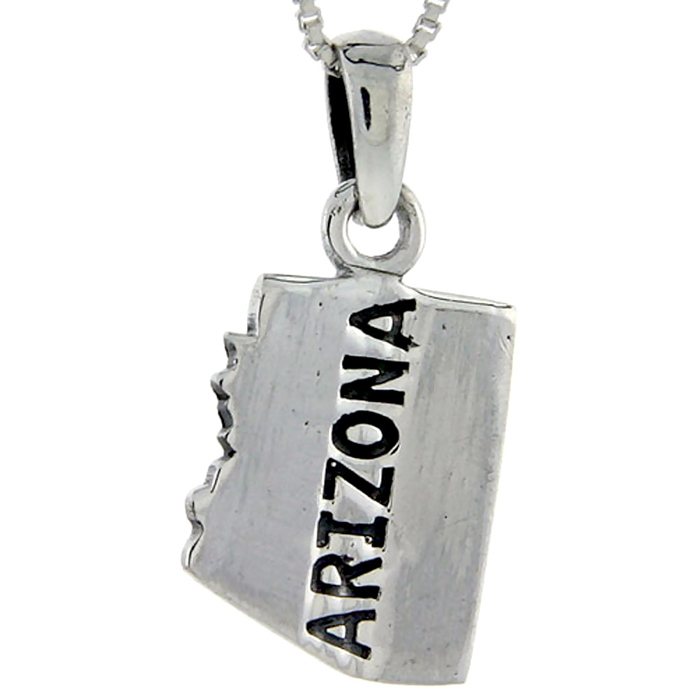 Sterling Silver Arizona State Map Pendant, 1 inch tall