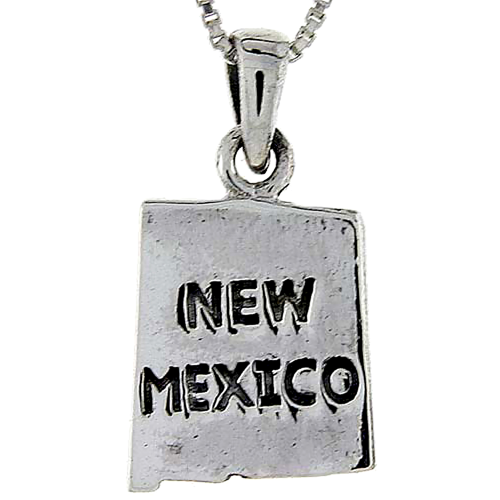 Sterling Silver New Mexico State Map Pendant, 1 inch tall