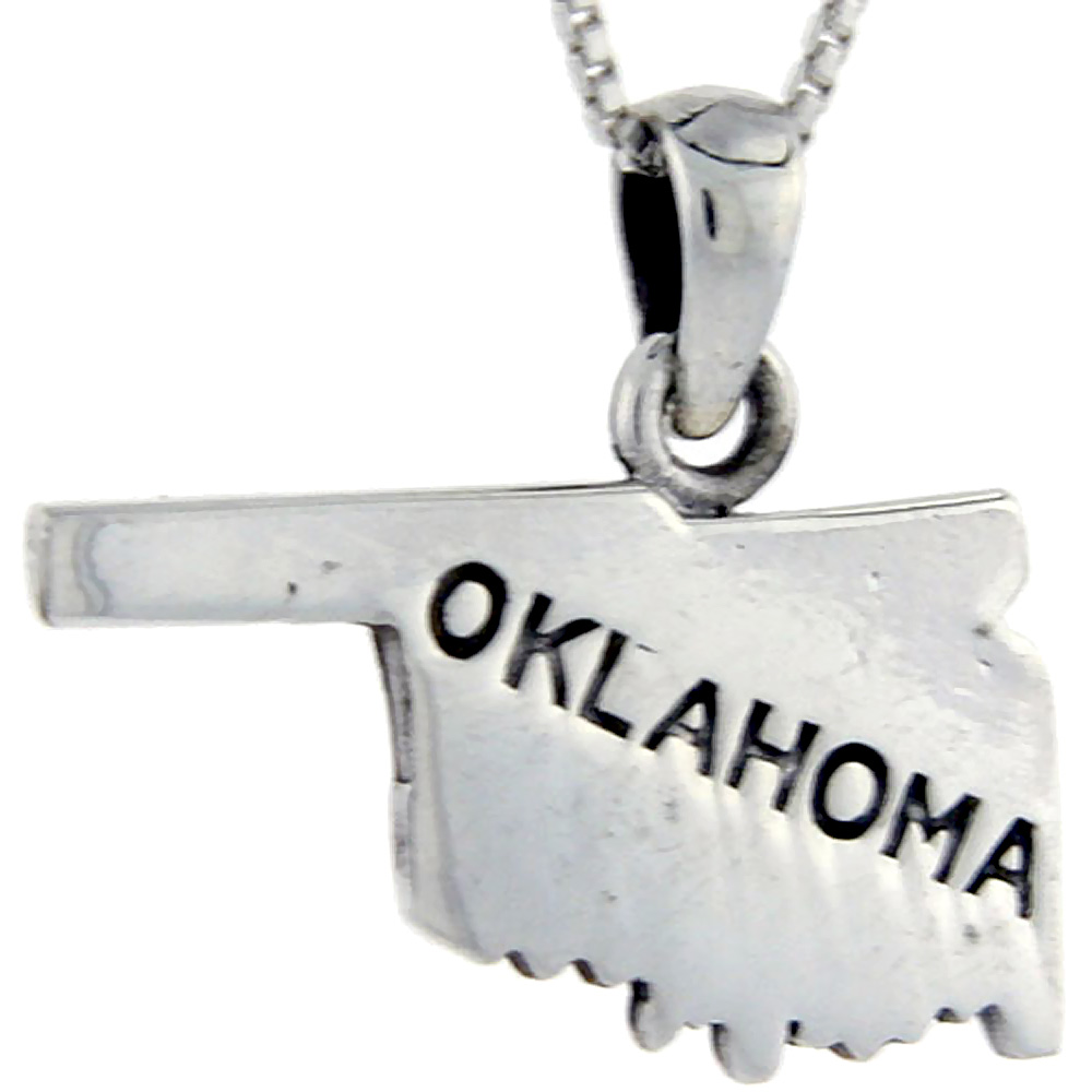 Sterling Silver Oklahoma State Map Pendant, 1 inch tall