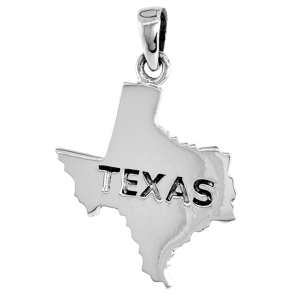 Sterling Silver Texas State Map Pendant, 1 1/4 inch tall