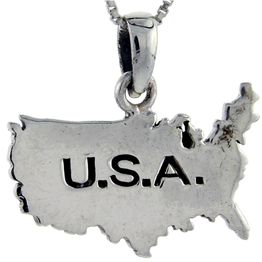 Sterling Silver USA Map Pendant, 1 inch tall