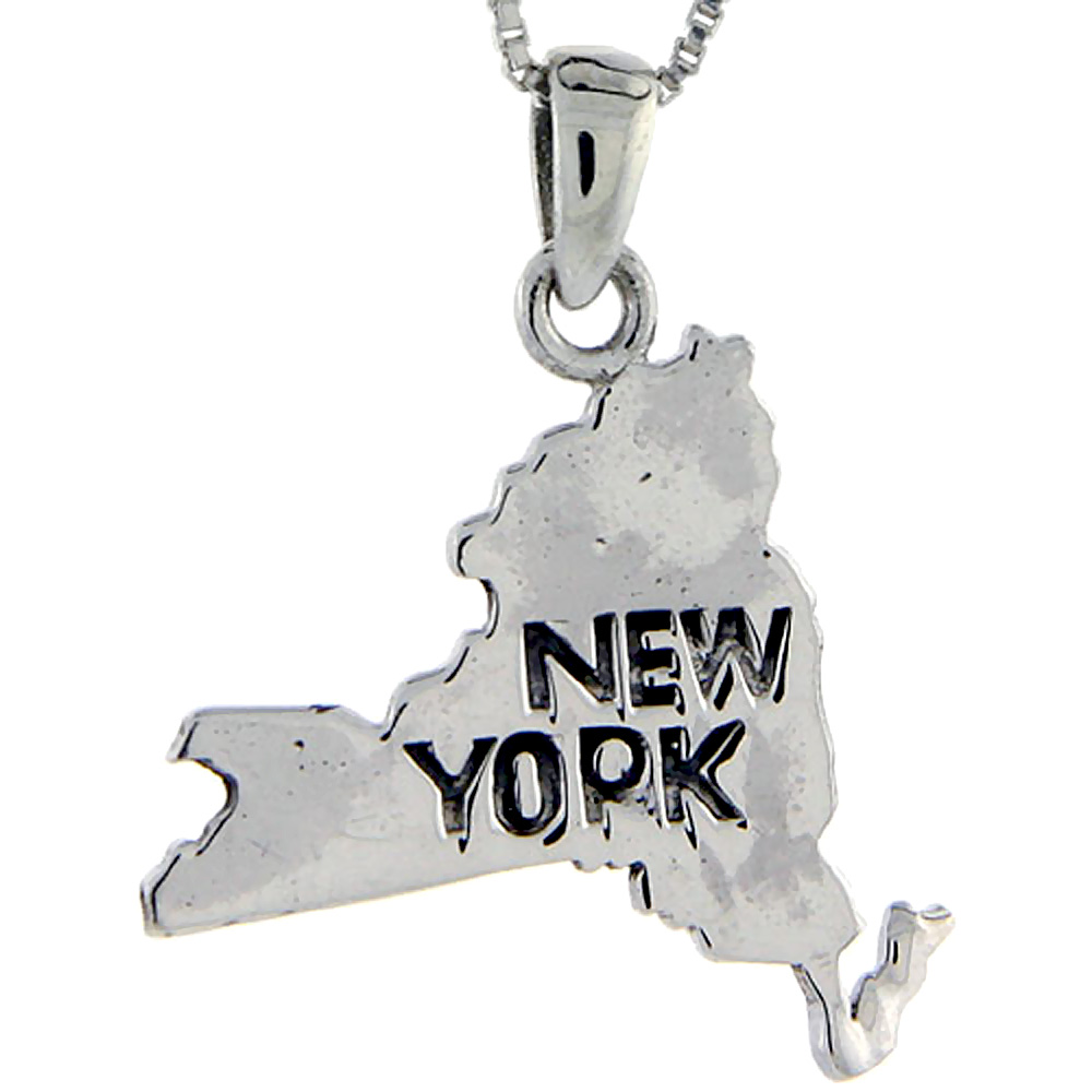 Sterling Silver New York State Map Pendant, 1 1/4 inch tall